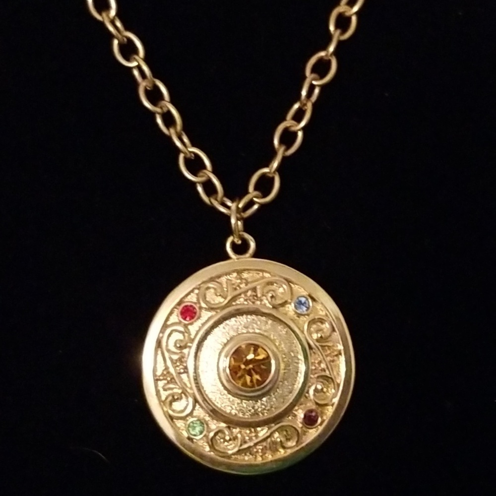 Medallion Necklace with 5 Multi-Colored Crystals